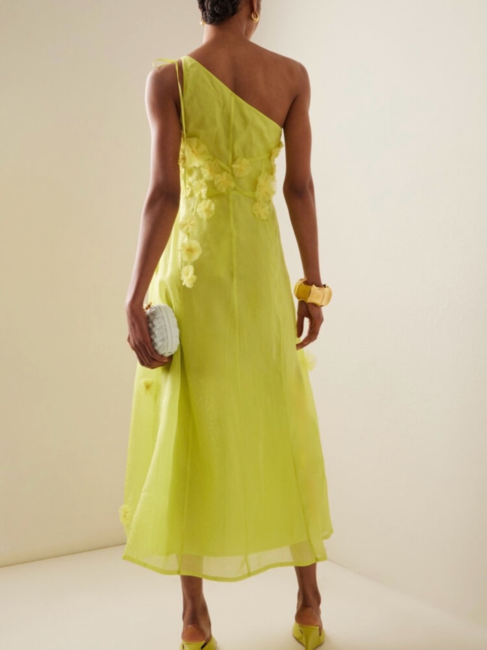 Rachel Gilbert Lime One-Shoulder Floral Appliqué Midi Dress - Picture 3 of 4